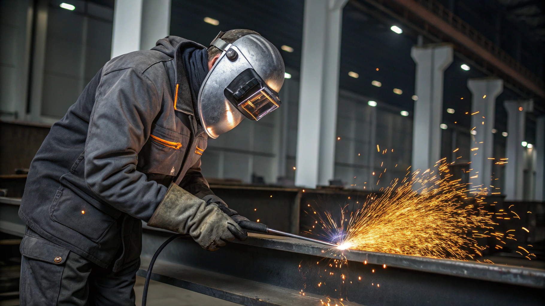 Professional steel worker welding in Bronx shop